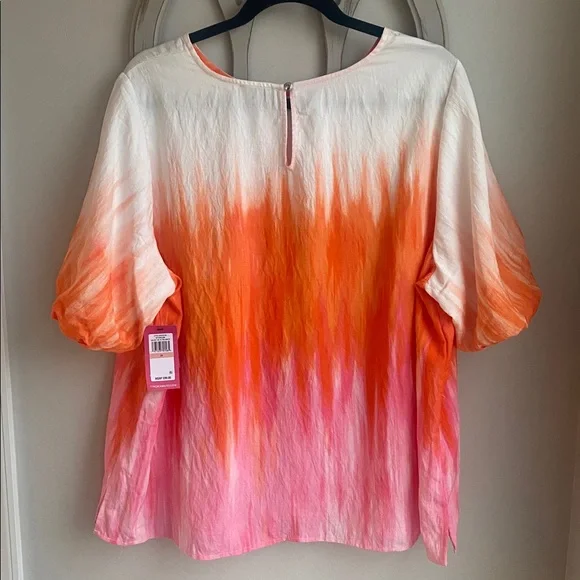 Vince Camuto Afterglow orange pink & white short sleeve blouse 2X - Picture 4 of 9